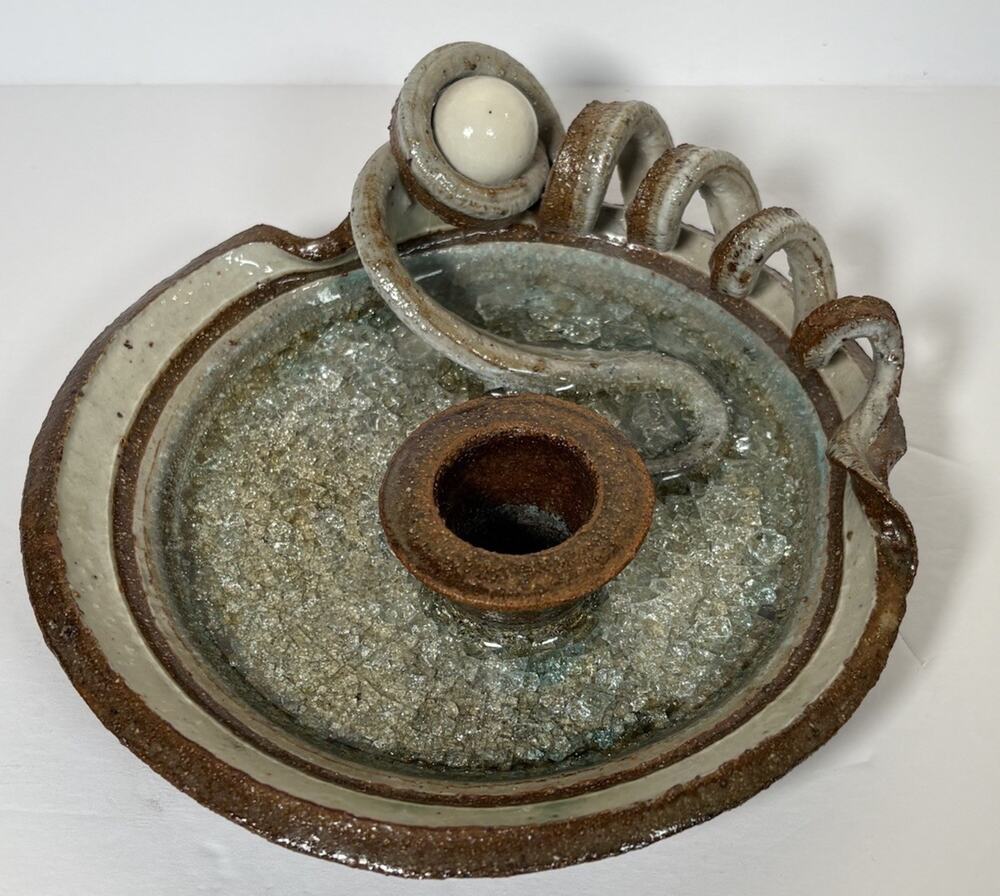 Art Studio Pottery Signed Objet d'art Hand Crafted Stoneware Candlestick Holder